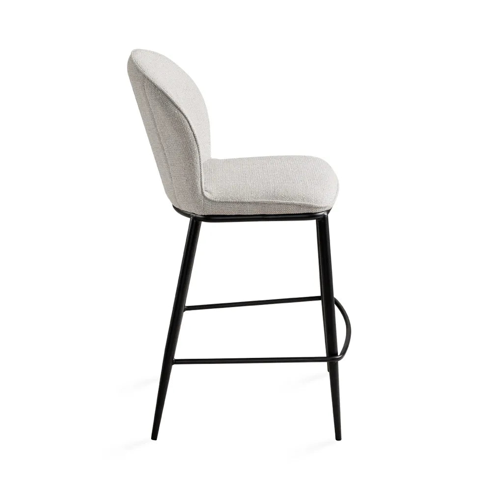 Angie Grey Upholstered Counter Stool with Black Metal Legs