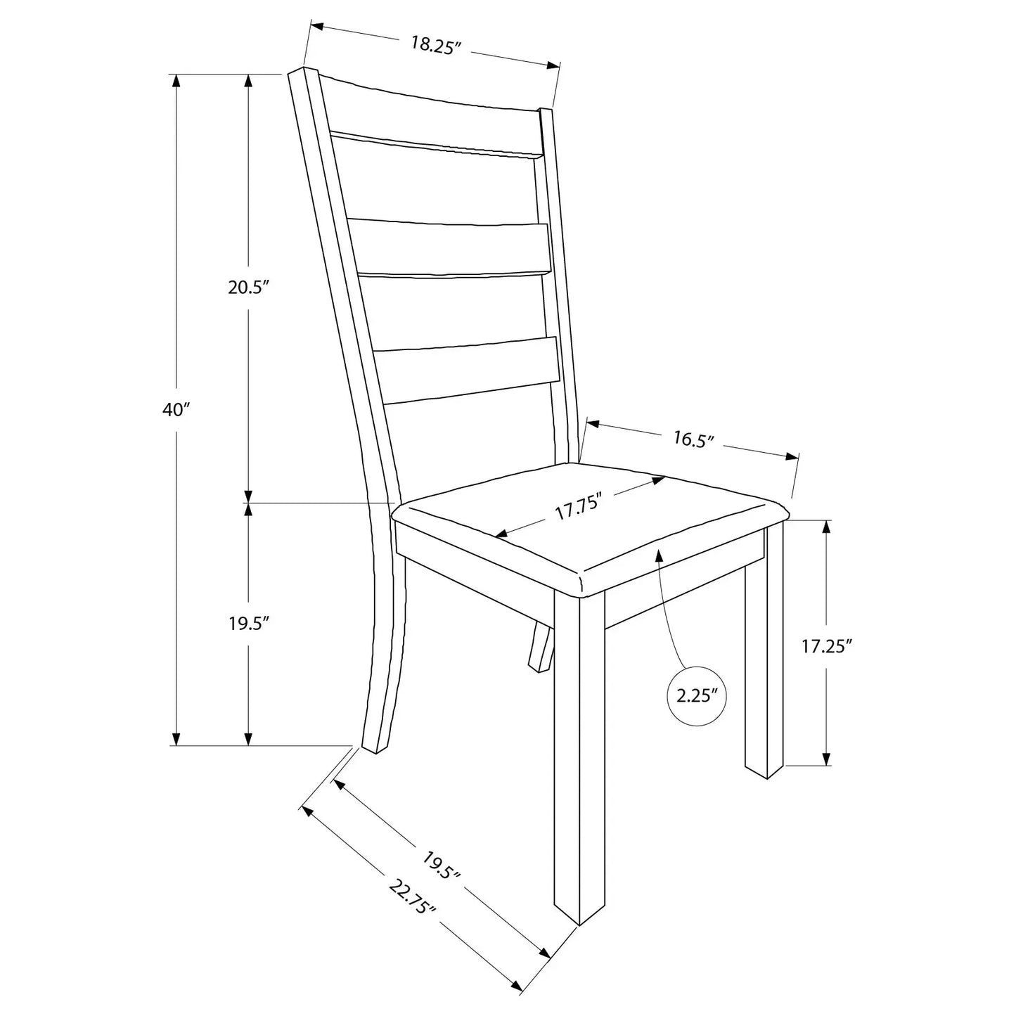 Walnut Dining Chairs - 40"H Ladder Back Beige Fabric - Set of 2
