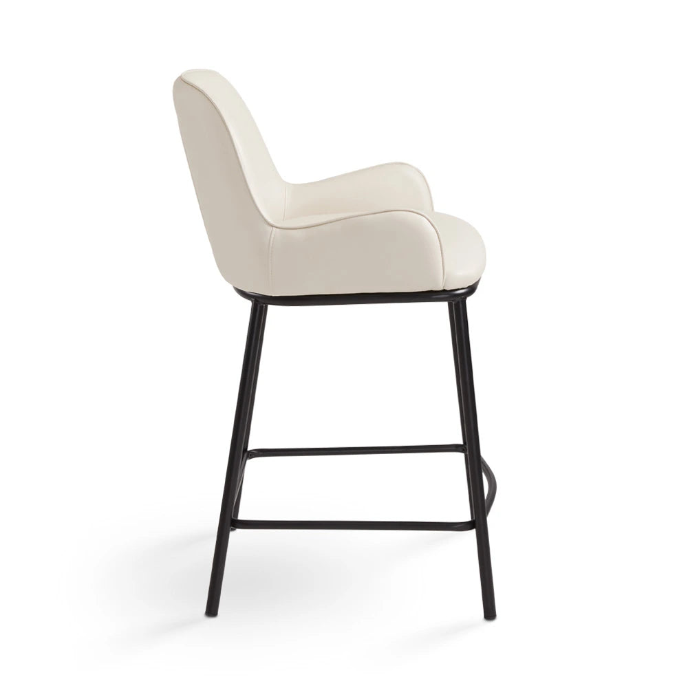 Bennett Taupe Faux Leather Counter Stool with Black Metal Frame