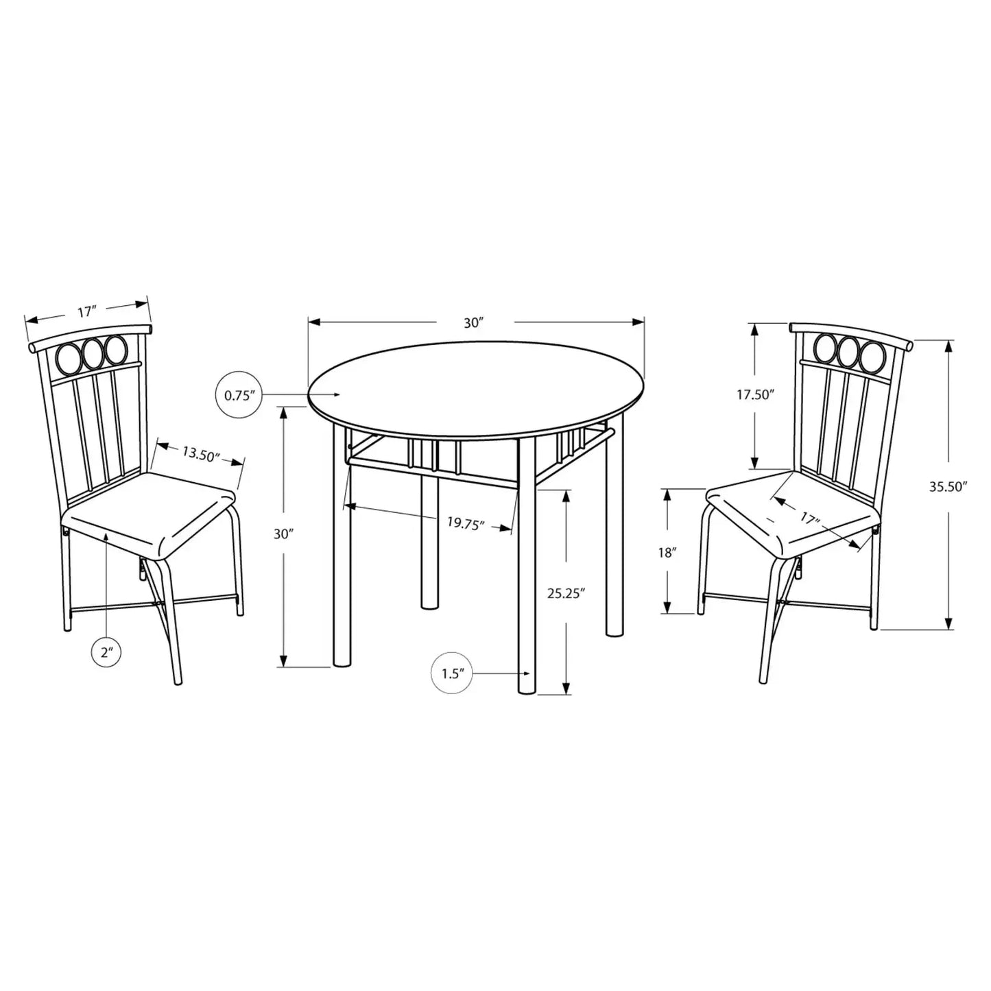 Bistro Dining Set for 2 People - Espresso Marble-Top Table & Metal Chairs