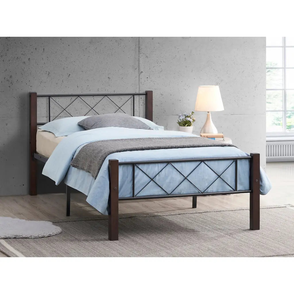 Black Metal Single Bed Frame with Mattress Support
