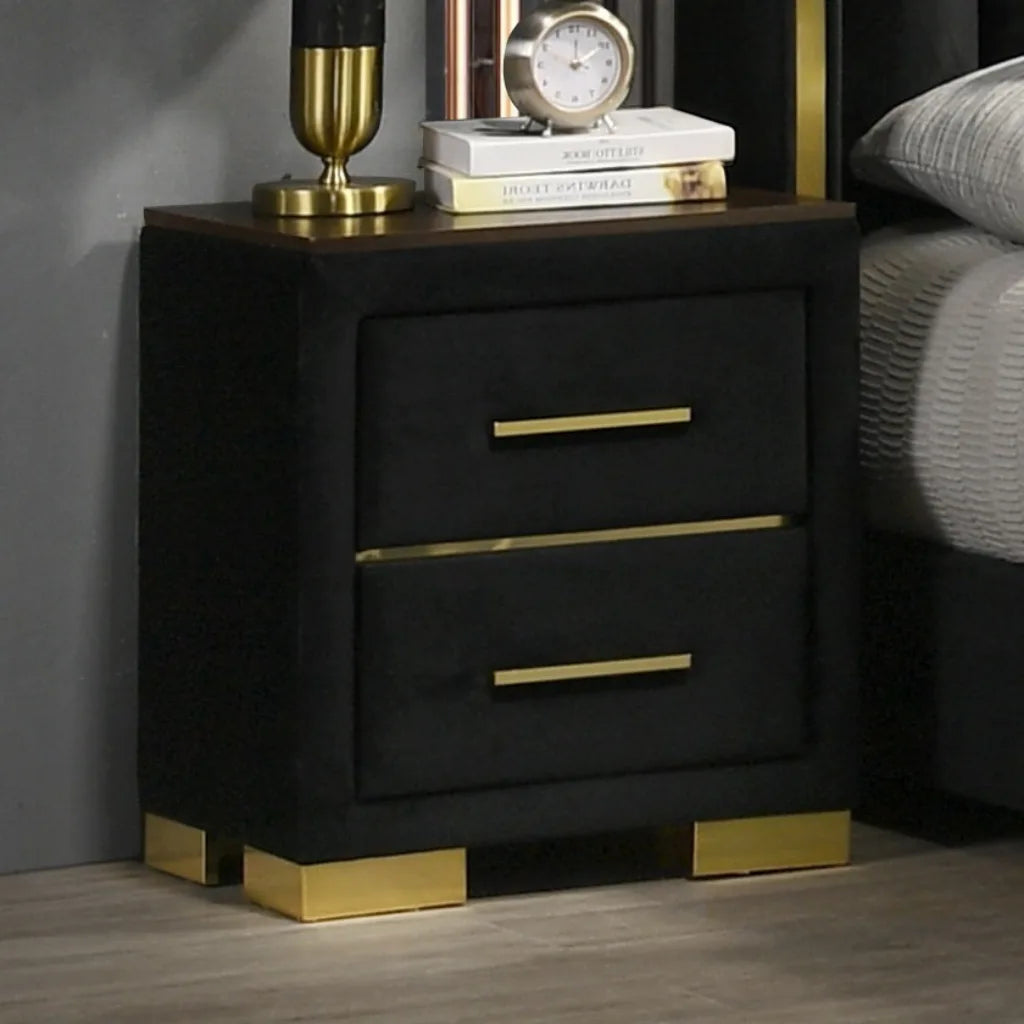 Black Velvet nightstand with two drawers