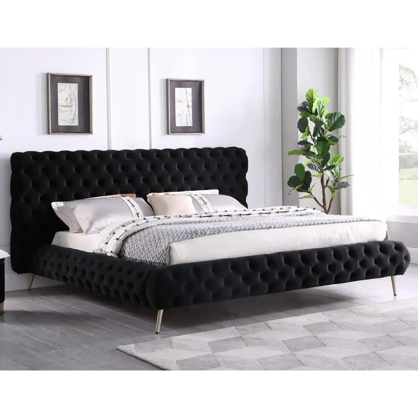 Black Velvet Tufting King Bed