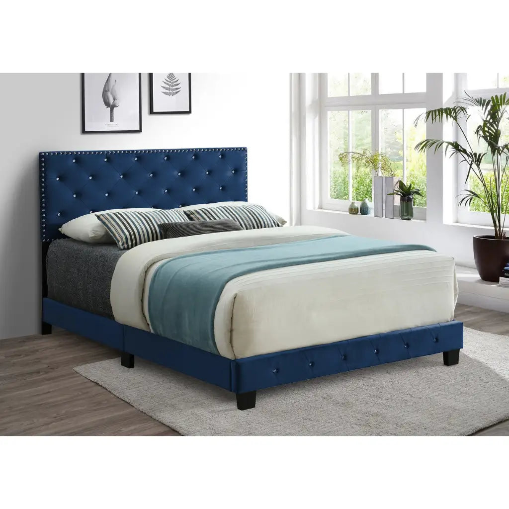 Blue Velvet King Bed