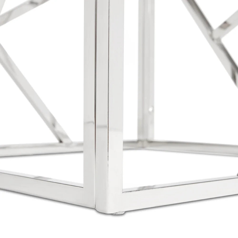 Carole White Marble Top End Table – Polished Steel Frame