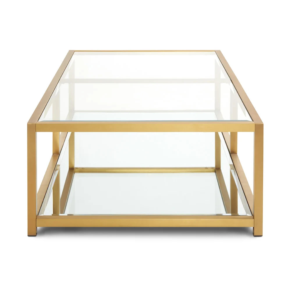 Caspian Gold Metal and Glass Coffee Table – Modern Rectangular Design