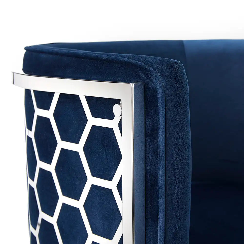 Chamberlain Blue Velvet Dining Chair – Polished Stainless Steel Legs