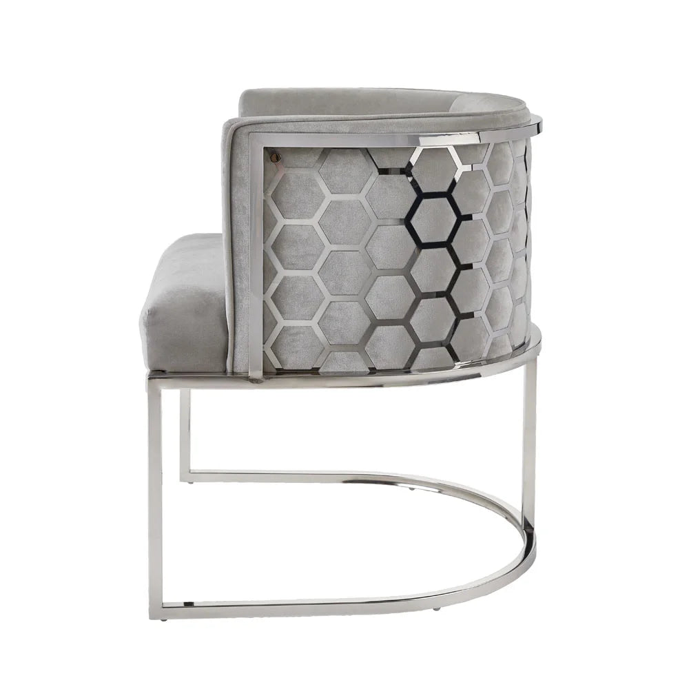 Chamberlain Grey Velvet Dining Chair – Polished Stainless Steel Legs