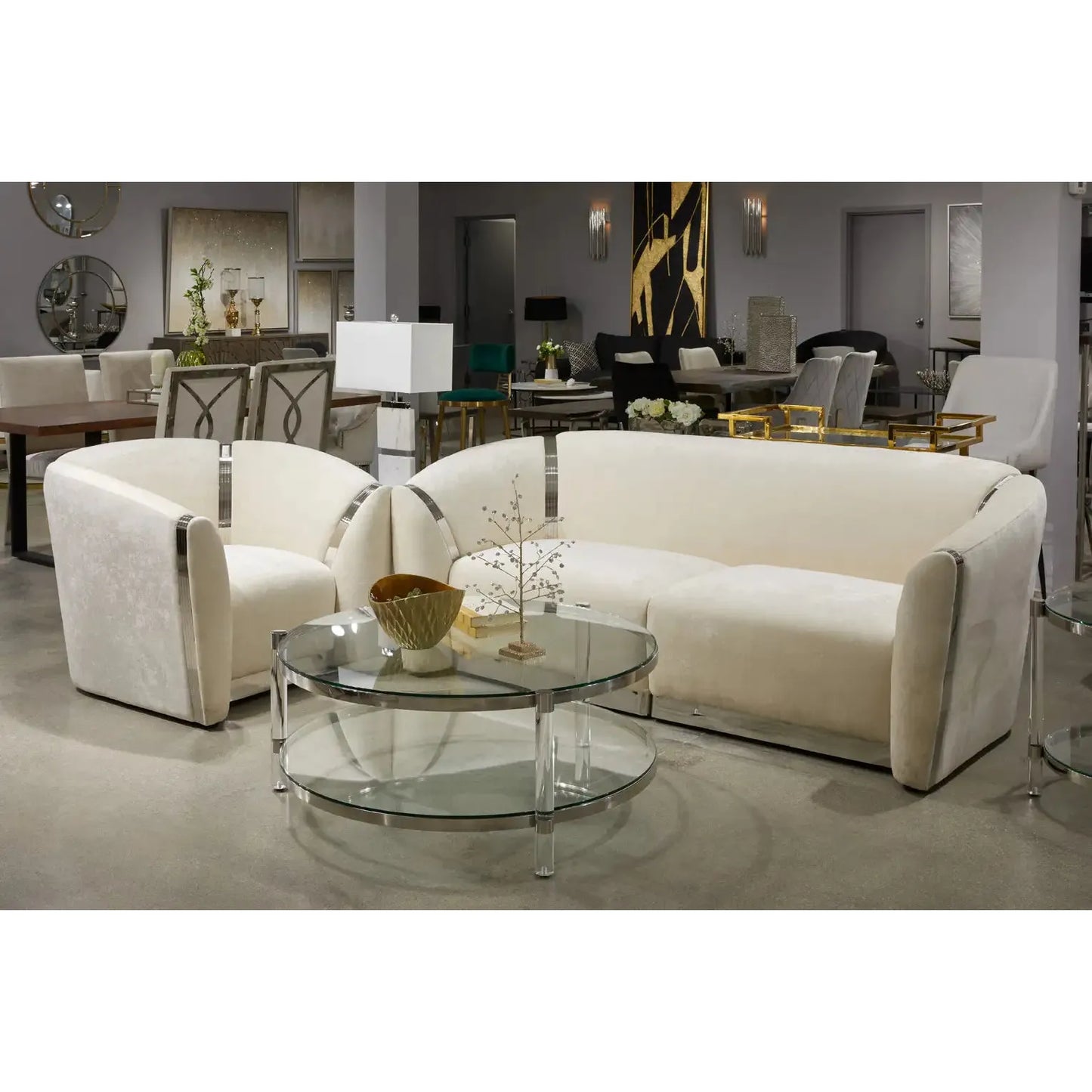 Round Tempered Glass Coffee Table – Modern Polished Steel Frame