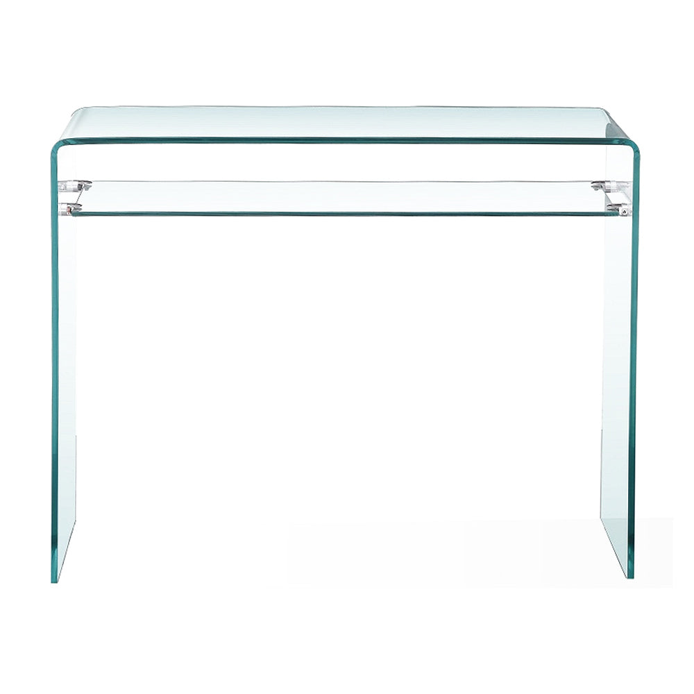 Modern Glass Console Table with Shelf – 12mm Tempered Bent Glass