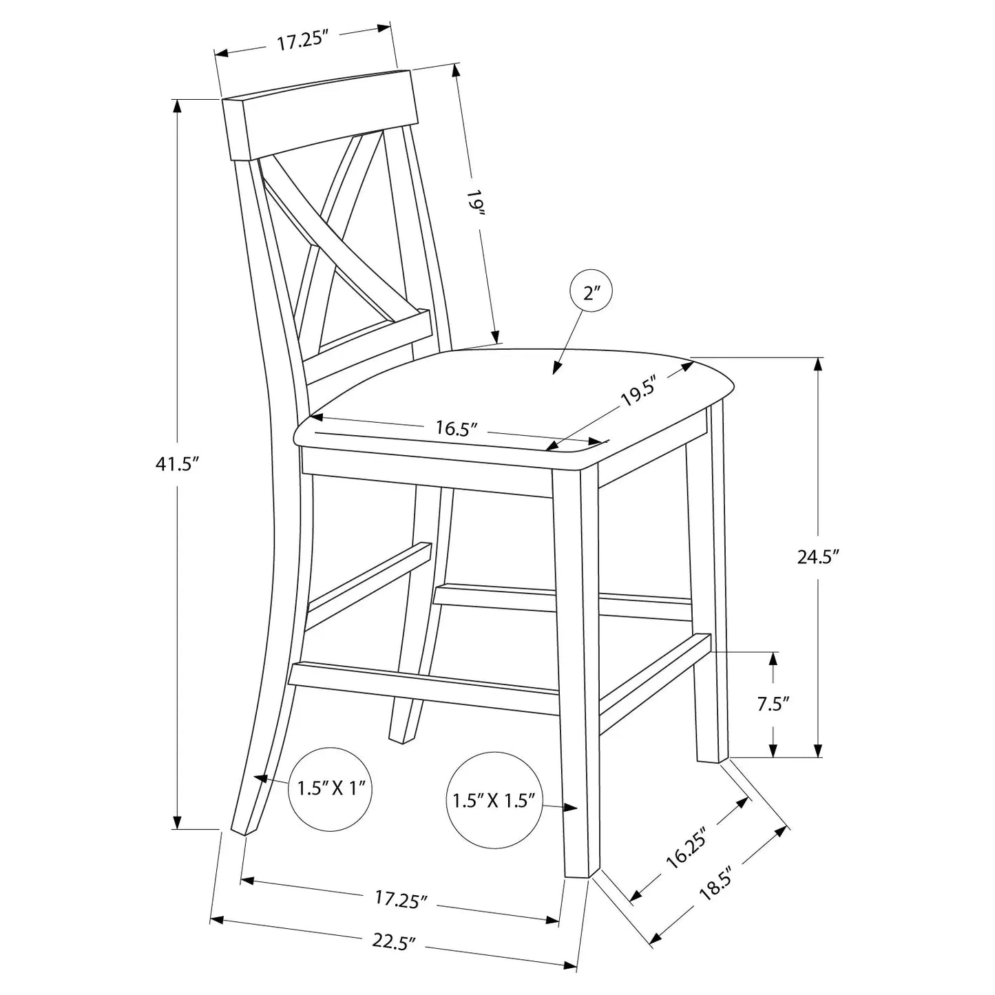 Dark Walnut Counter Height Dining Chair dimension