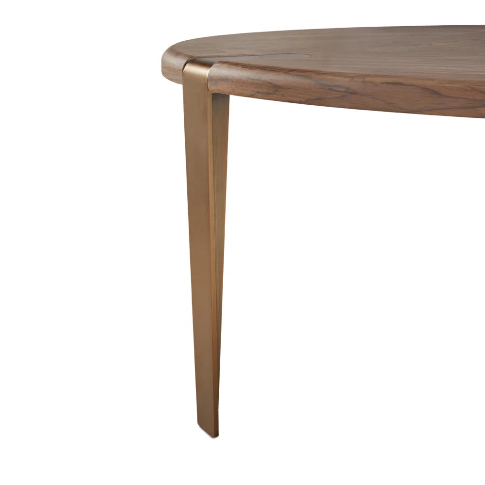 Darlene Round Wood End Table – Walnut Veneer Top & Brass-Finish Base