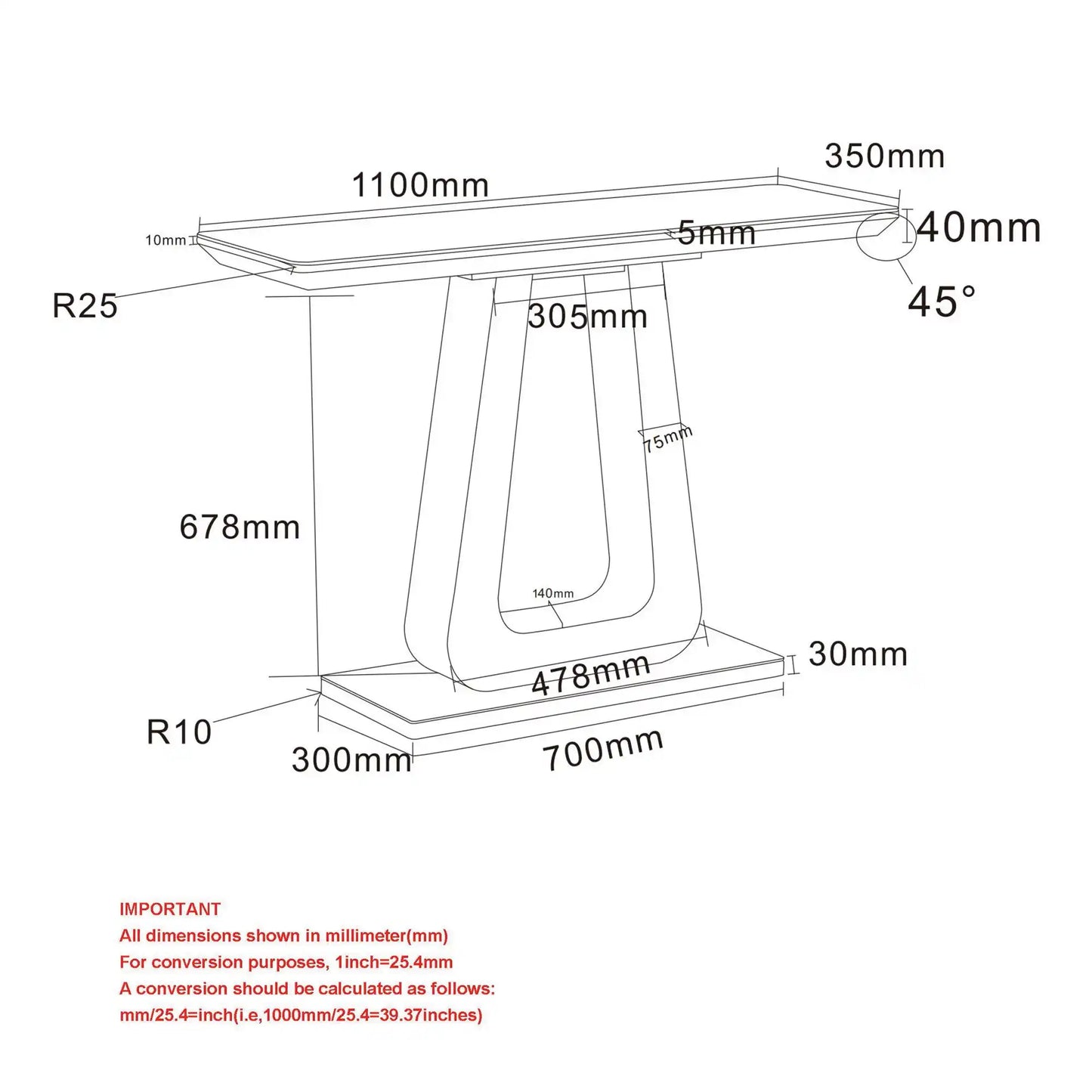 Corvus Modern Console Table with Glass Top & Pedestal Base