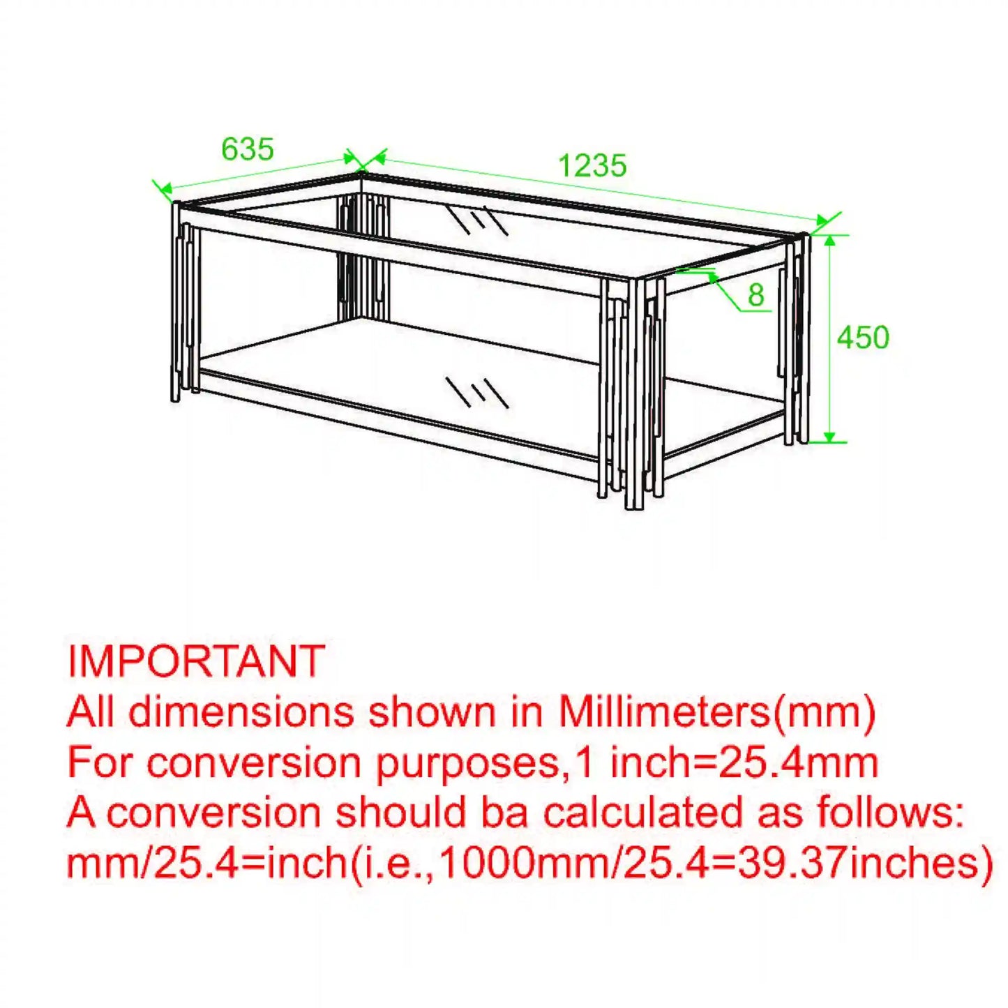 Estrel Modern Glass Coffee Table with Mirrored Shelf