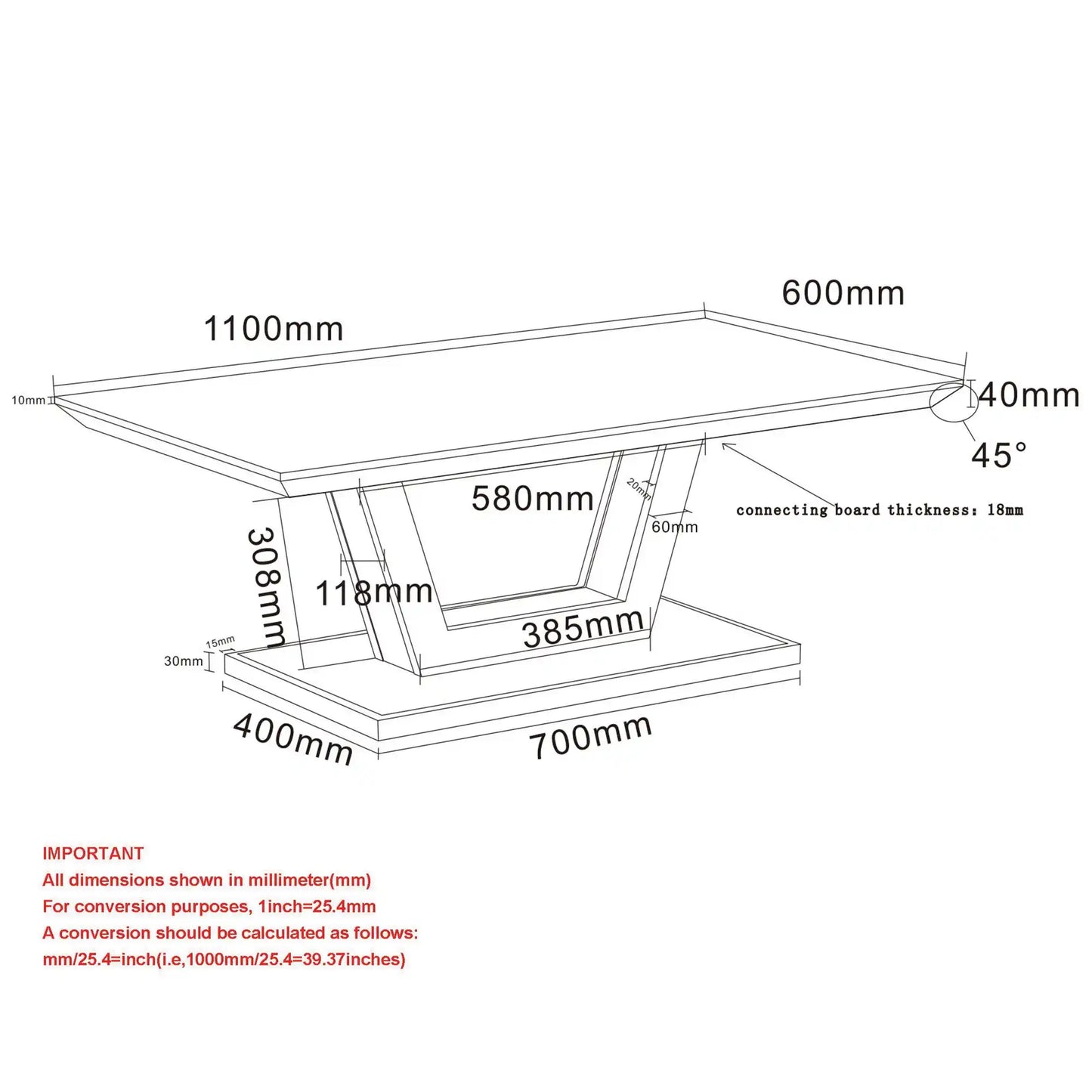 Forna Modern Wood Coffee Table with Black Metal Base