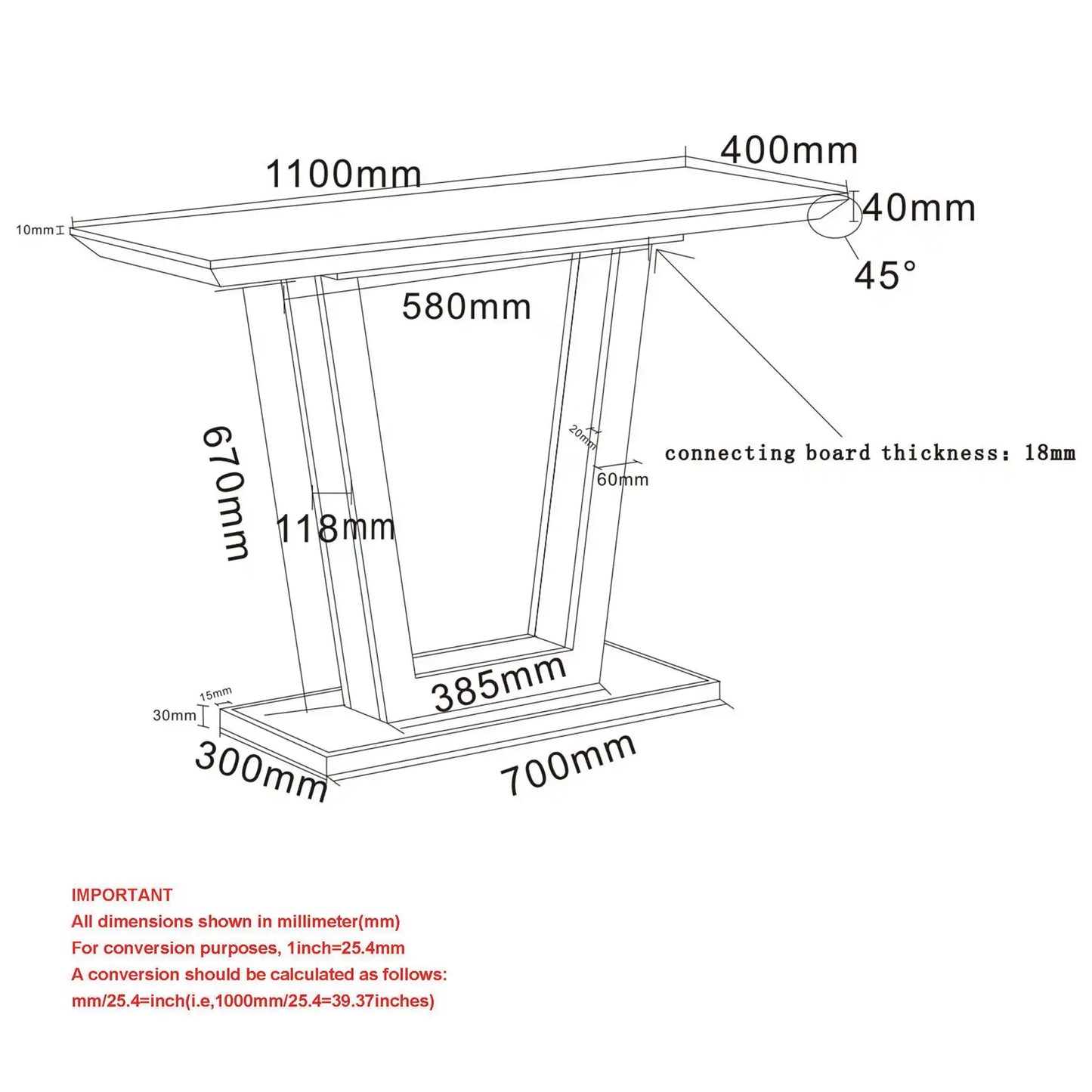 Forna Wood Console Table in Natural & Black For Entryway or Hallway