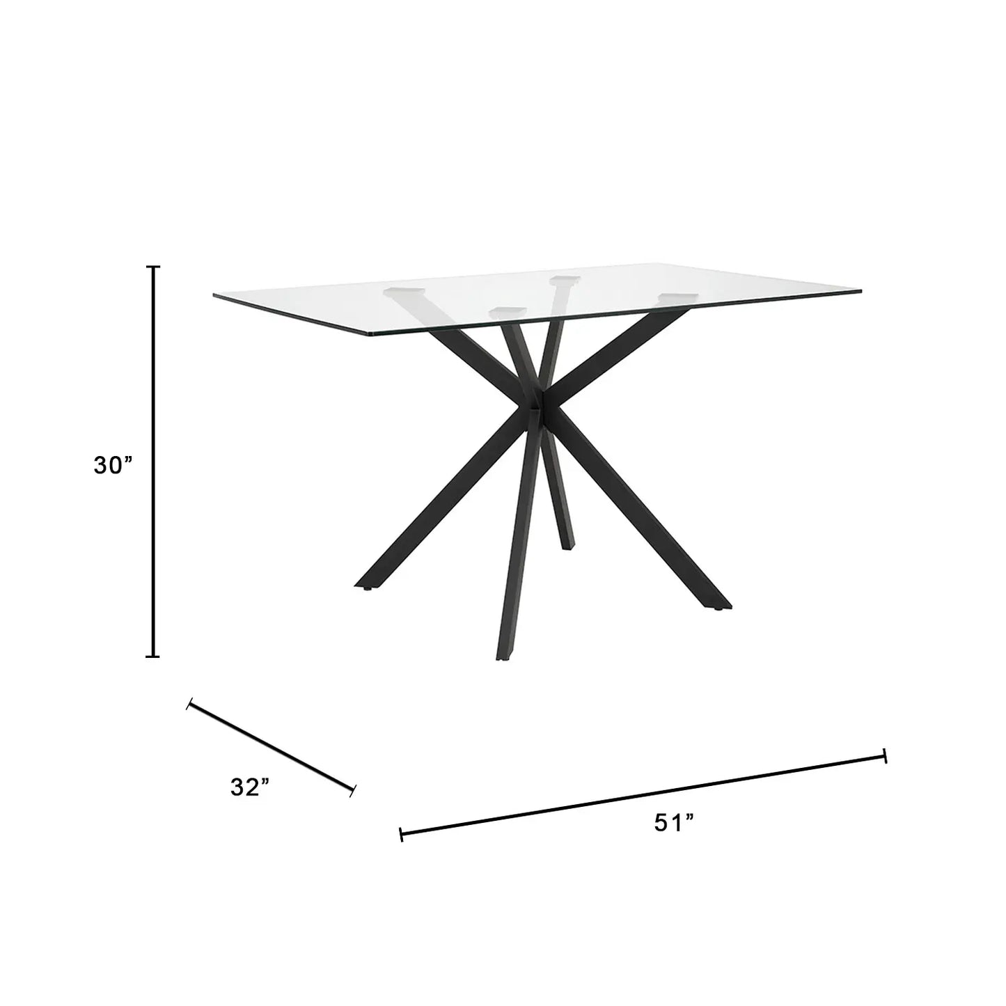 Lincoln Rectangular Glass Dining Table with Black Metal Frame