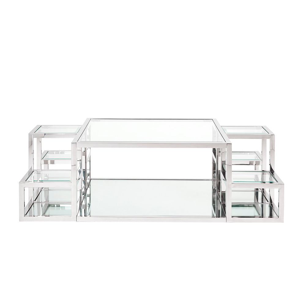 Elmore Tempered Glass Coffee Table – Polished Stainless Steel Frame