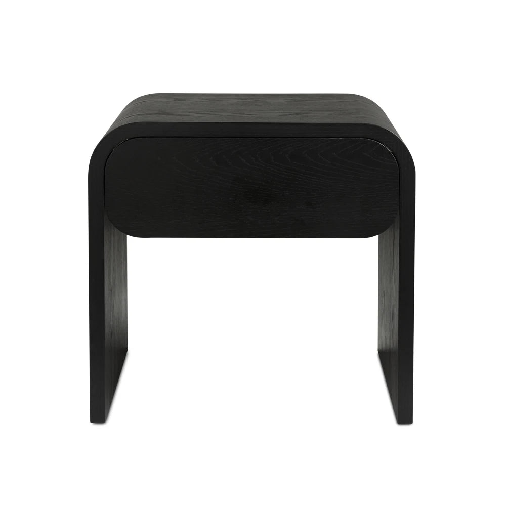 Elvis Black Nightstand With Drawer, U‑Shaped Design