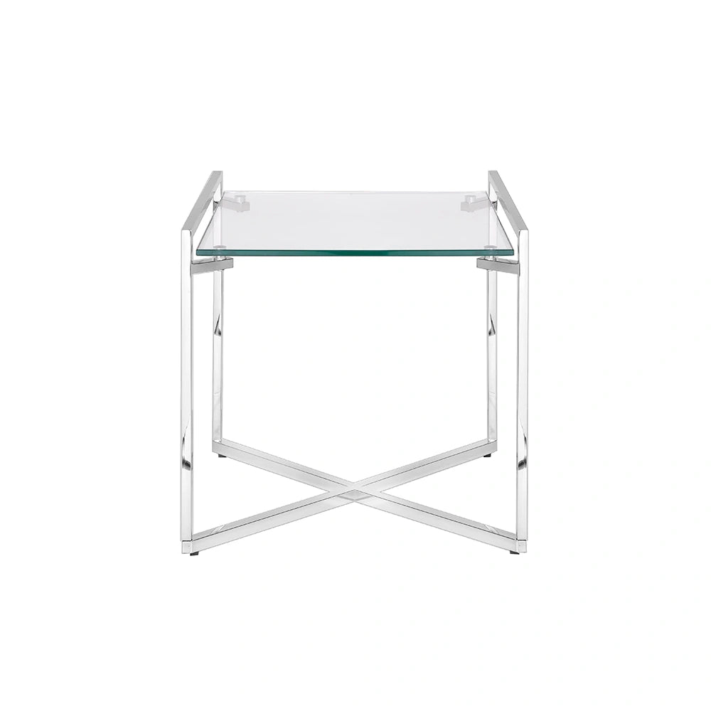 Porto End Table with Tempered Glass Top & Stainless Steel Frame