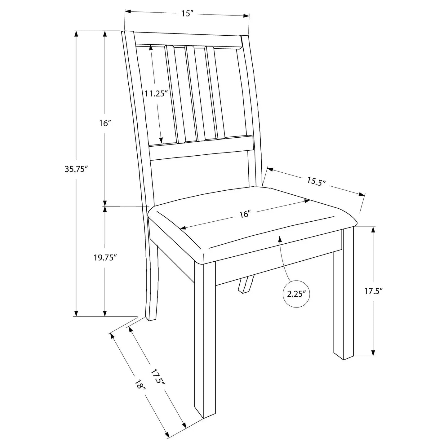 Espresso Dining Chairs - Leather-Look Seats and Slat Back Design - 2pcs