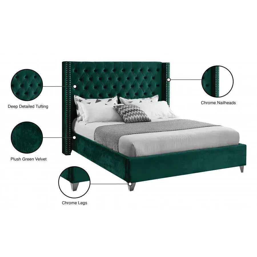 Green Velvet Platform Bed Specifications