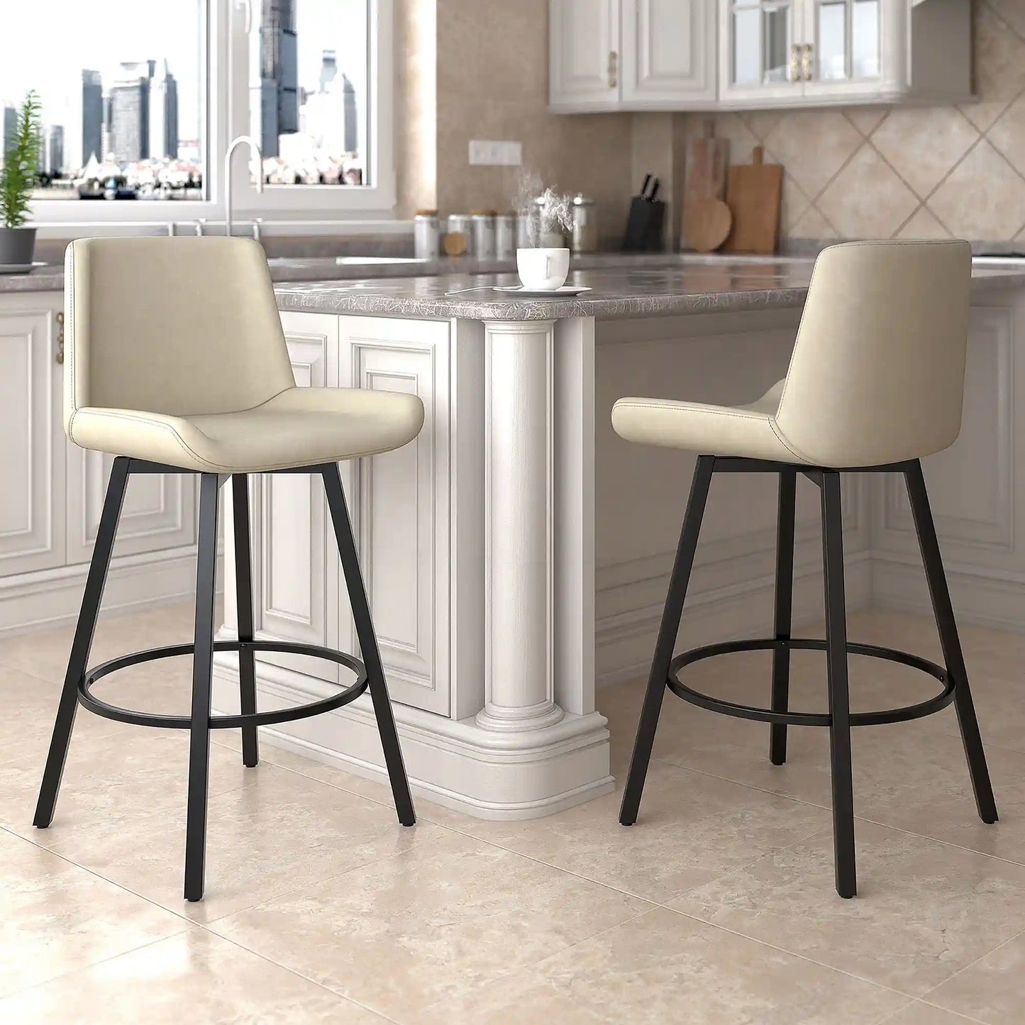 Fern 26 Swivel Counter Stools with Black Metal Frame - Set of 2