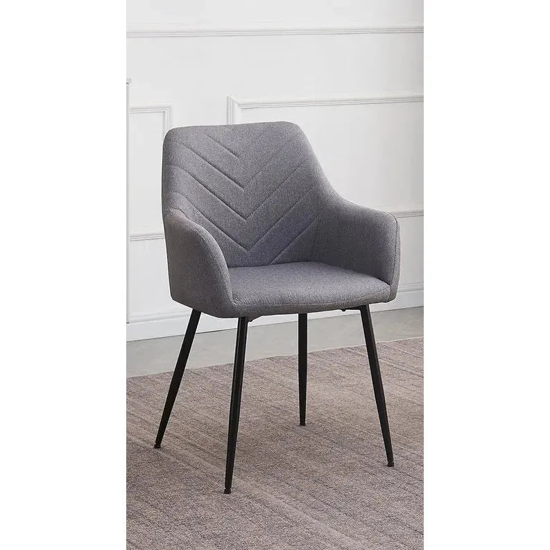 Gray upholstered chair with black metal legs