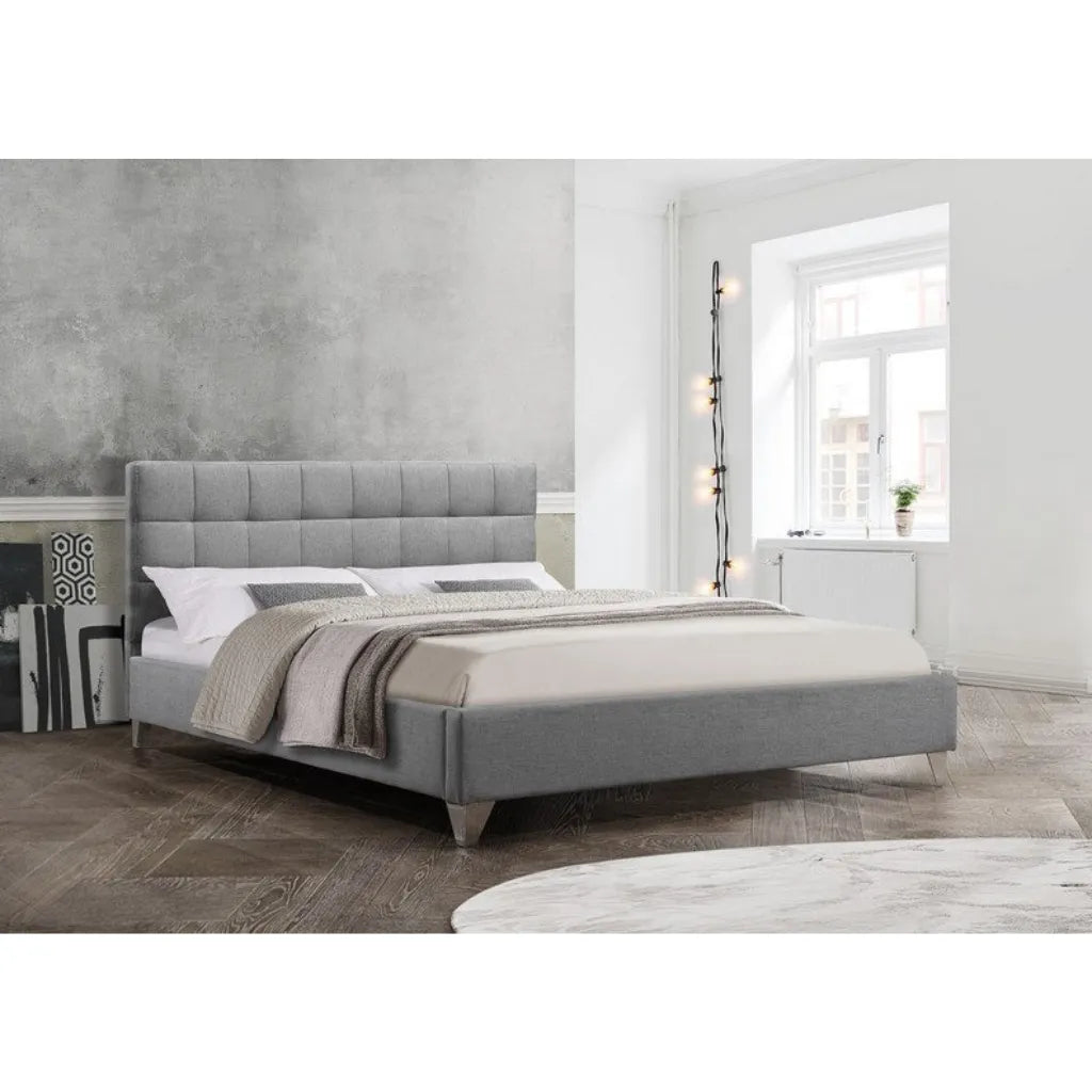 Grey Fabric Queen Bed with Chrome Legs