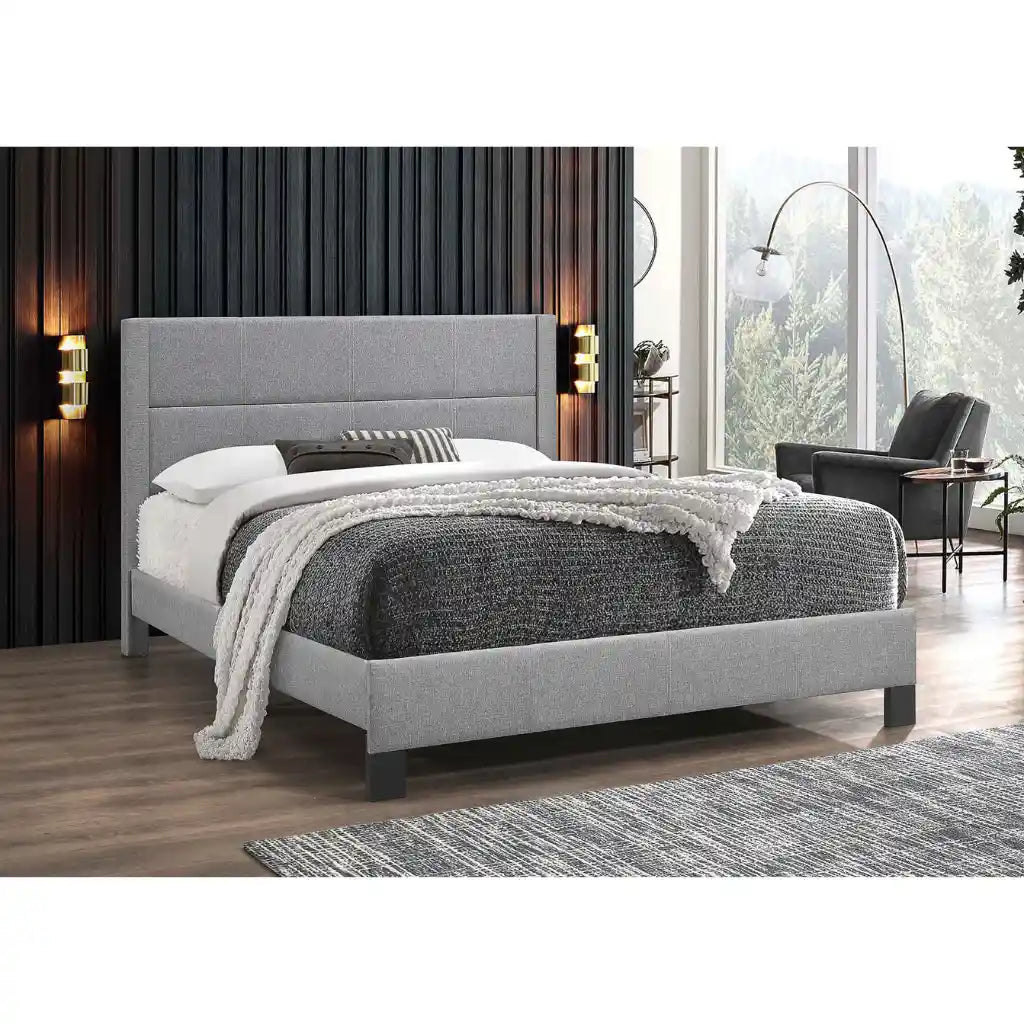 Grey Fabric Single Bed with Mattress Support