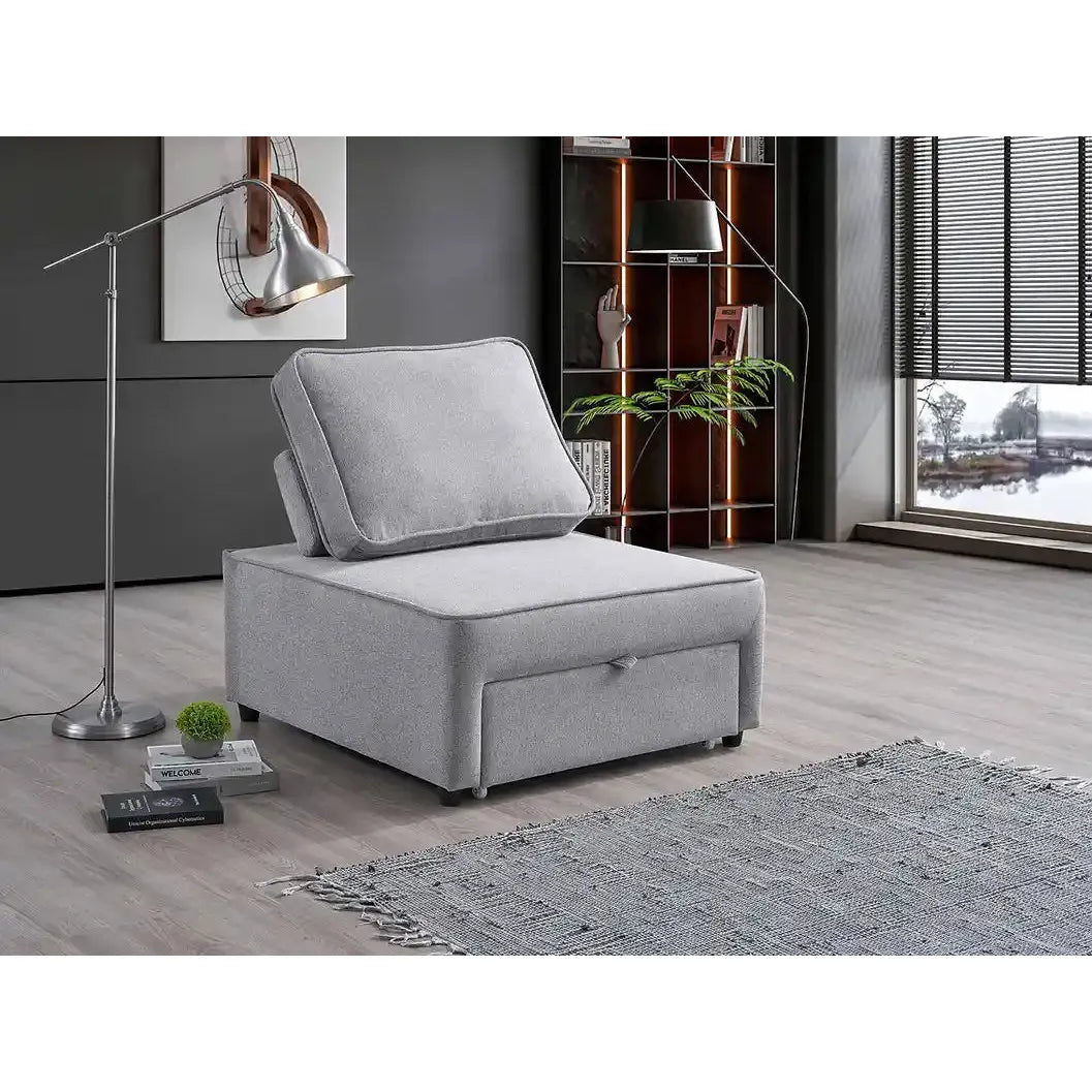 Gray armchair with storage for modern living room setting