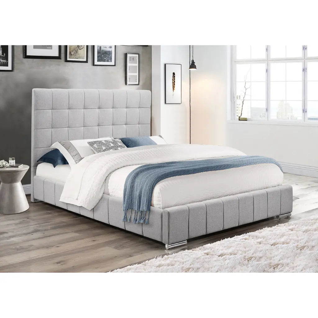 Grey Tufted Upholstered King Platform Bed
