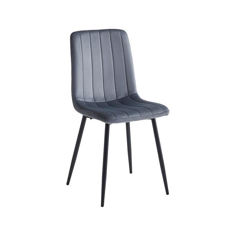 Grey upholstered chair with black legs