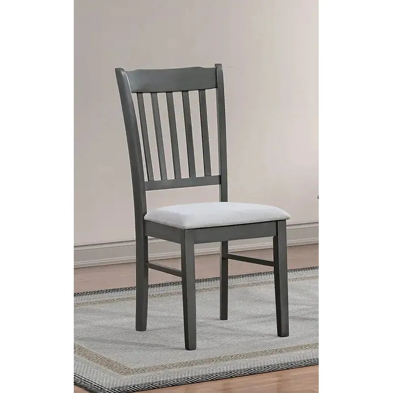 Gray wooden chair with a light grey fabric cushion