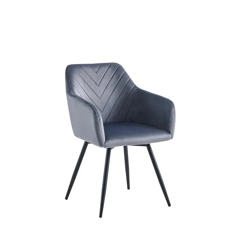 Grey velvet armchair with black legs