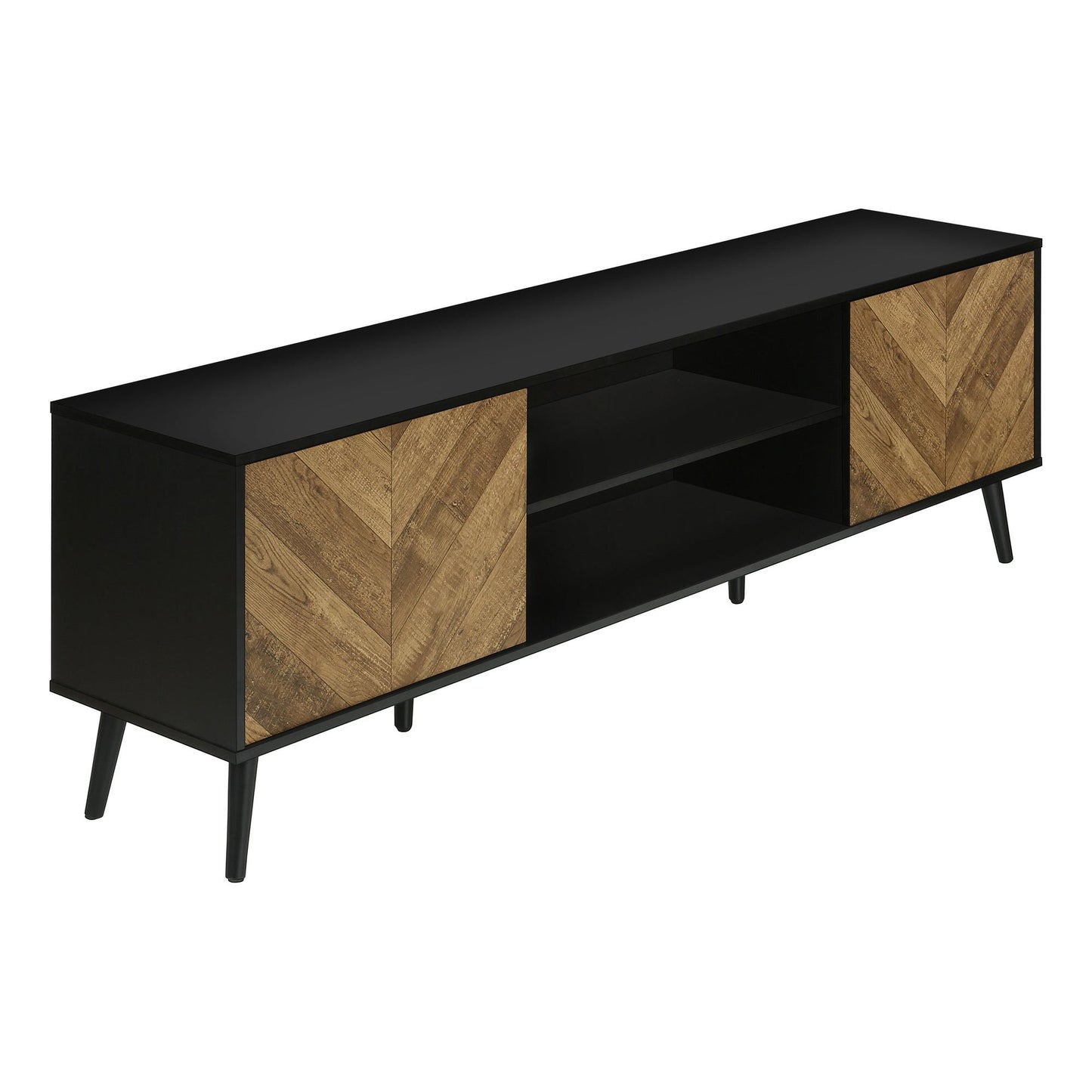 Side Profile Of BLACK TV STAND WITH 2 WOOD-LOOK DOORS