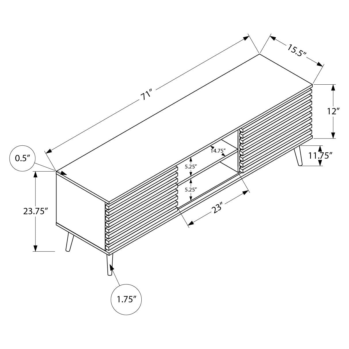 DIMENSIONS OF 72"L BLACK COLOR TV STAND WITH 2 DOORS