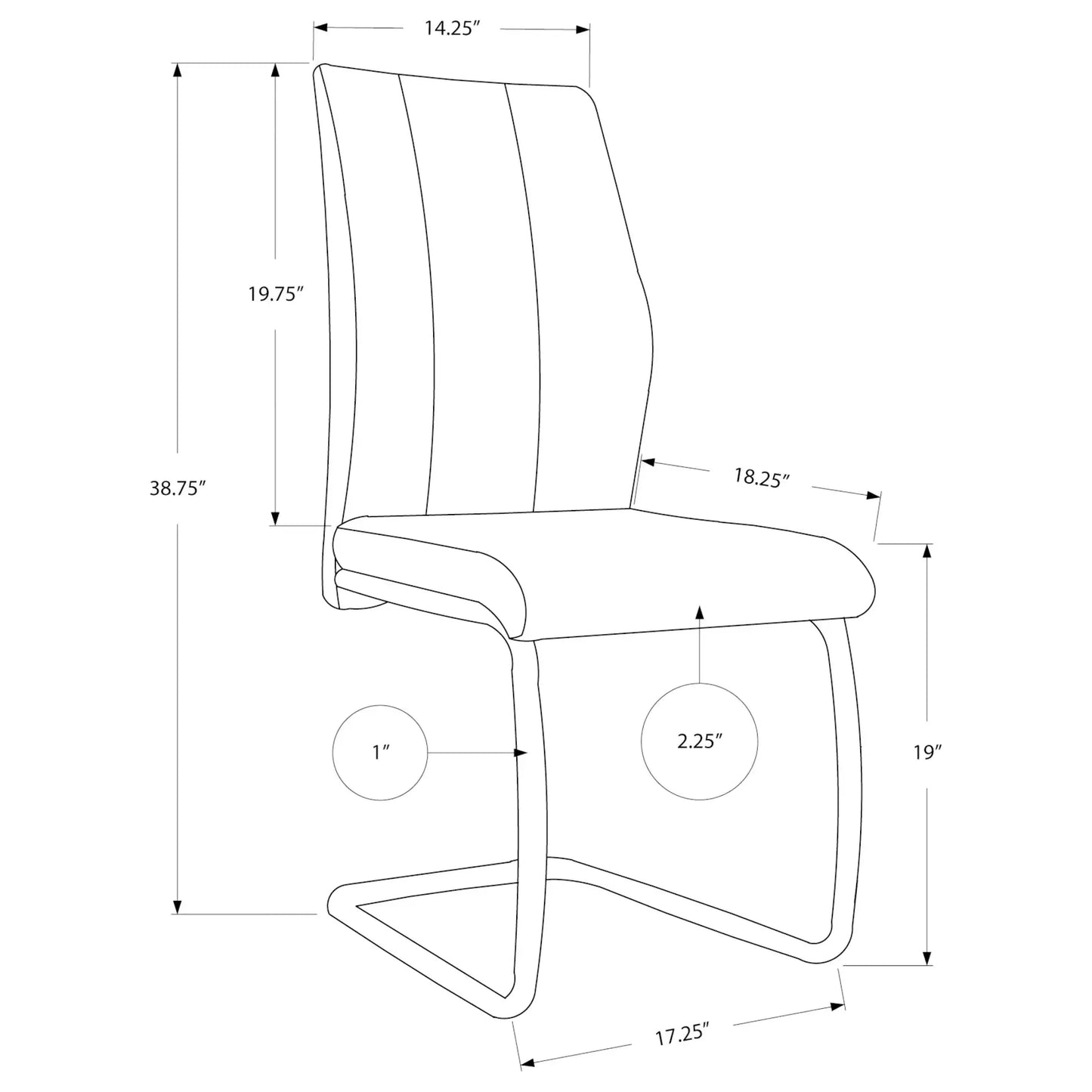 Leather Look Dining Chair – Cushioned Seat - U-Shaped Legs - 2pcs
