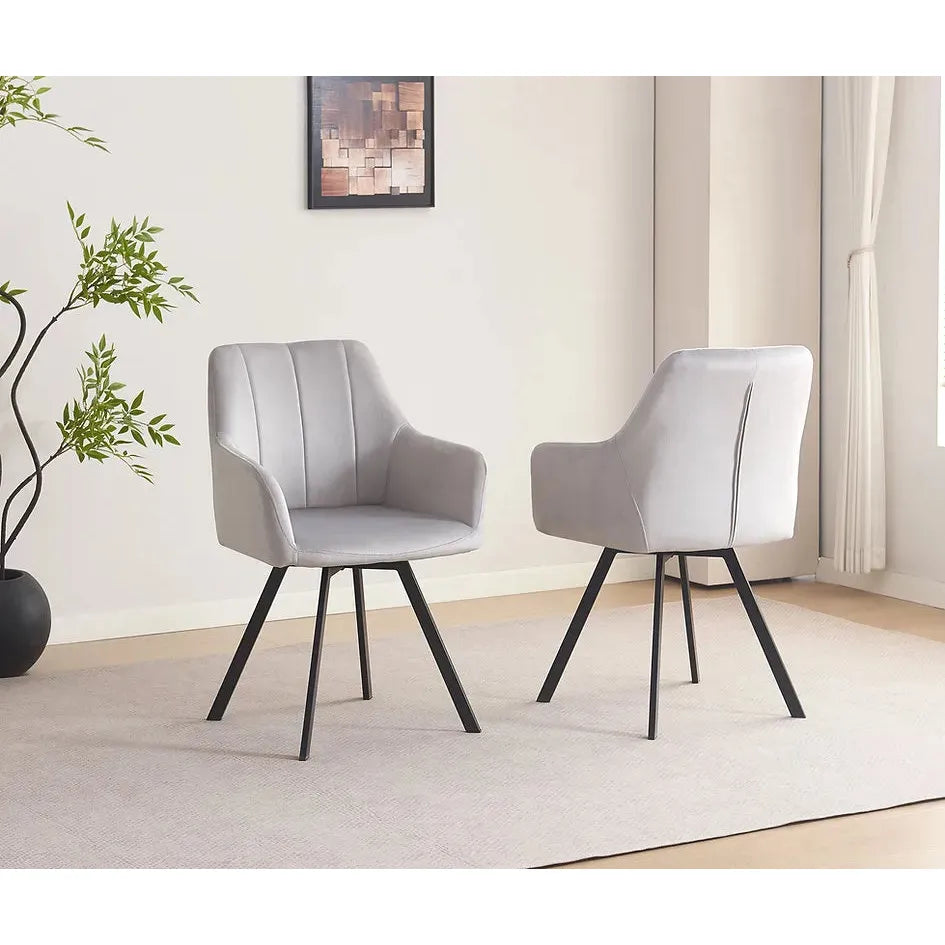Grey Velvet Swivel Dining Chair Set with Armrests