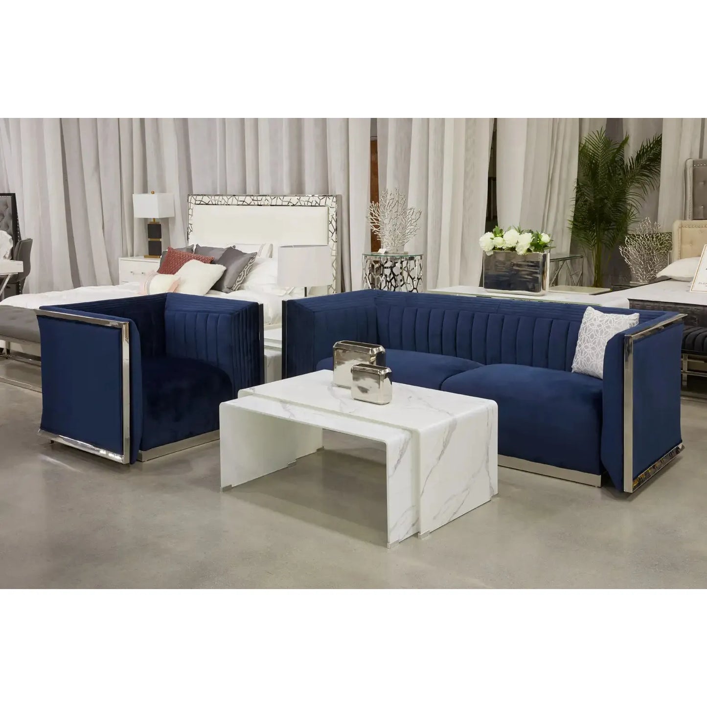 Marble Look Coffee Table – Space-Saving Bent Glass Design