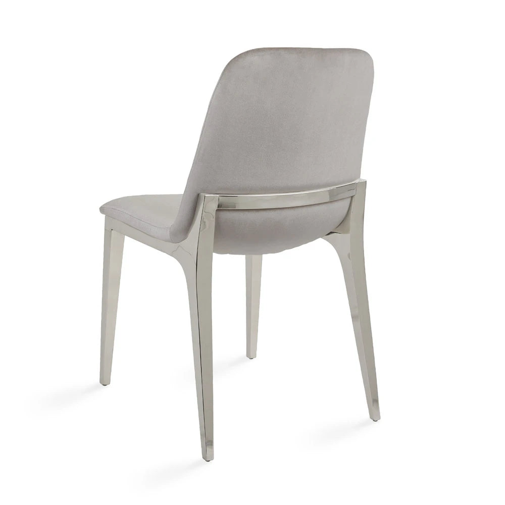 Minos Grey Velvet Dining Chair with Stainless Steel Legs
