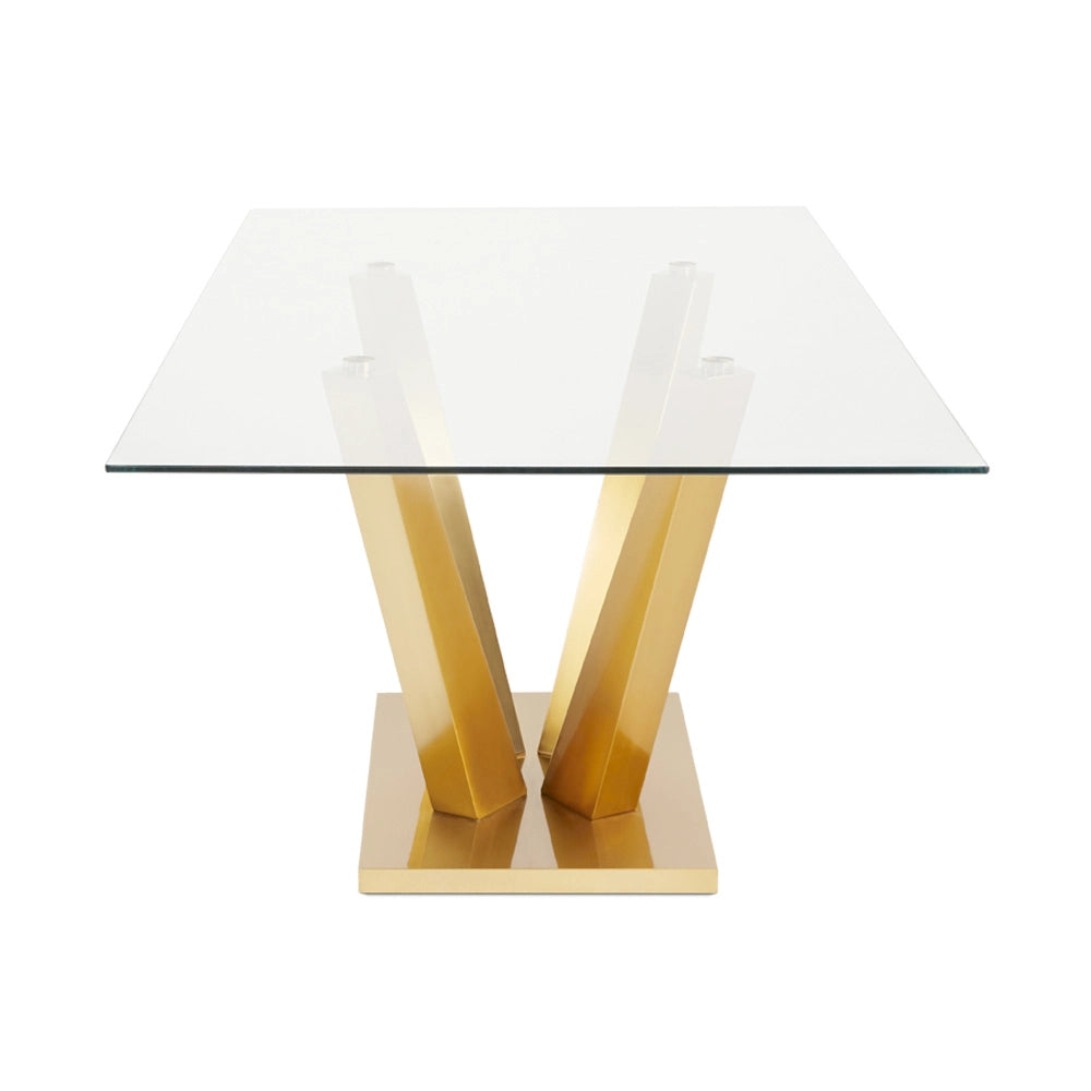 Paolo Modern Glass Top Dining Room Table with Brushed Gold Steel Base