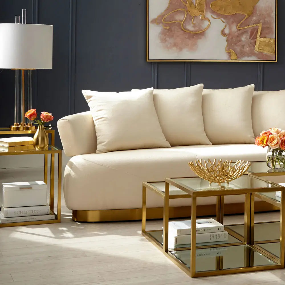 Multi-Level Gold Metal End Table – Tempered Glass Top & Steel Frame