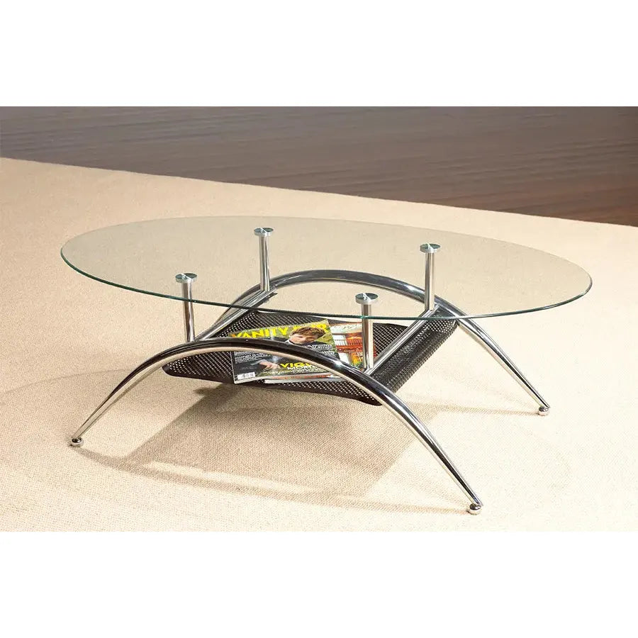 Glass top coffee table with metal legs