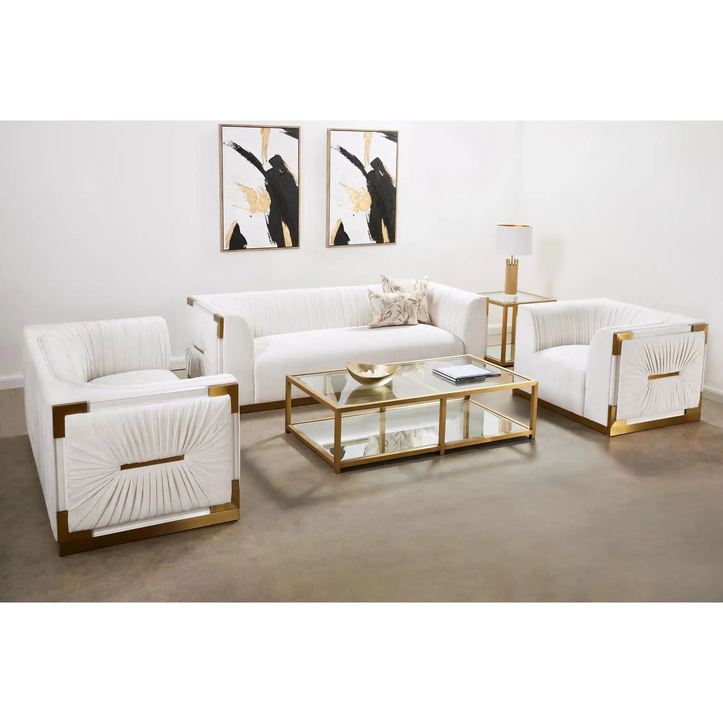 Vanilla Fabric Loveseat with Gold Frame – Paloma Contessa Sofa