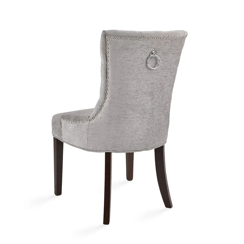 Petra Linen Dining Chair in Platinum – Tufted Back, Nailhead Trim