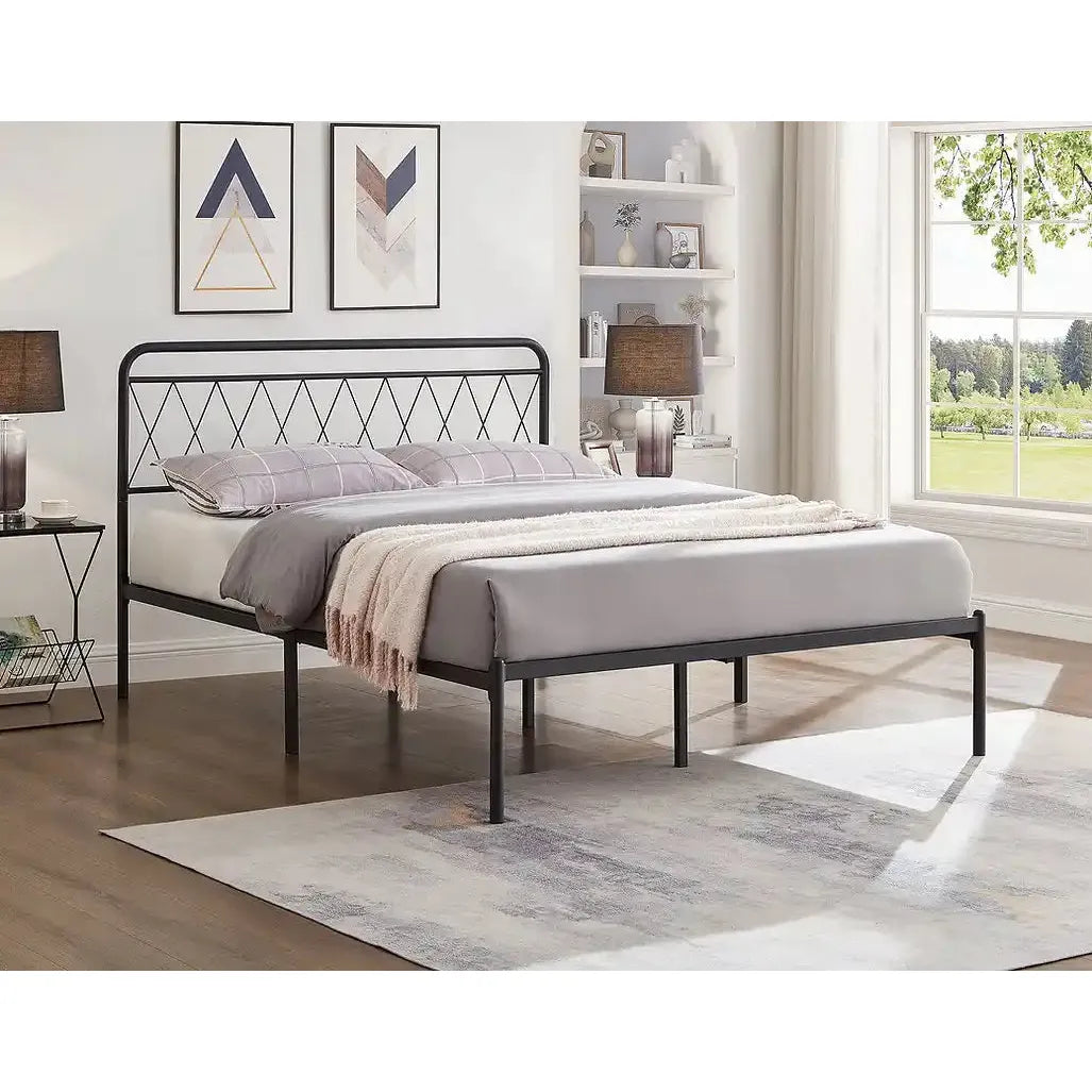 Queen Metal Bed with Mattress Support