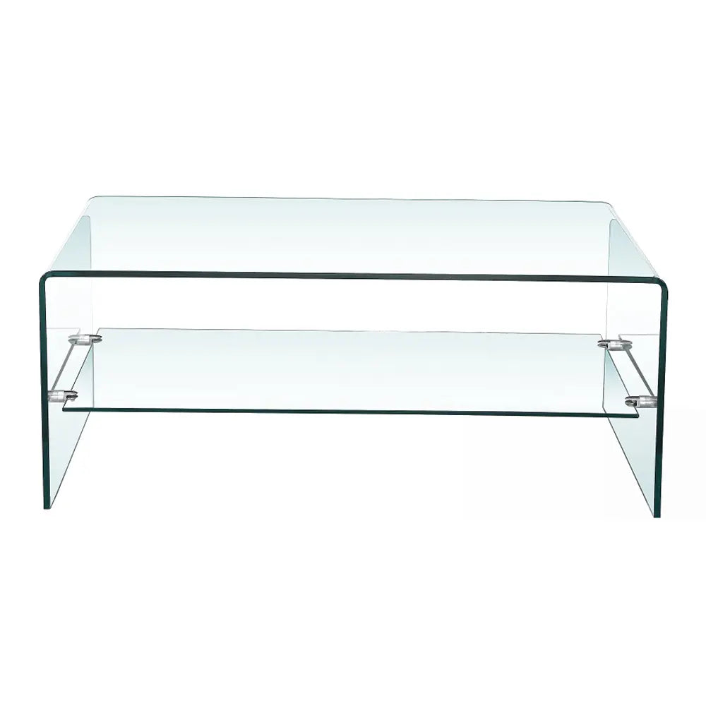 Stylish Bent Glass Coffee Table With Shelf –Sleek Curved Design