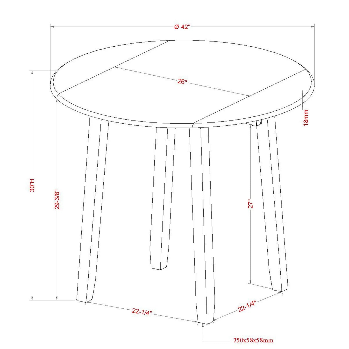Conrad/Brixx 5pc Small Dining Table Set with Drop-Leaf Round Table