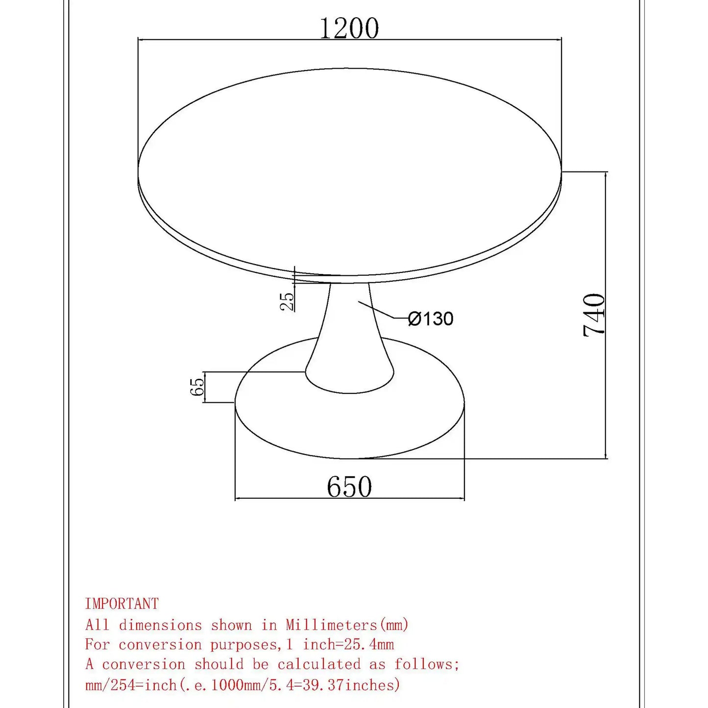 Table Dimension of Zilo/Zeke 7pc Round Dining Table Set